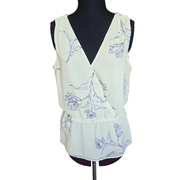 Banana Republic Light Yellow Floral Sleeveless Peplum Blouse Size M Feminine - Picture 2 of 6